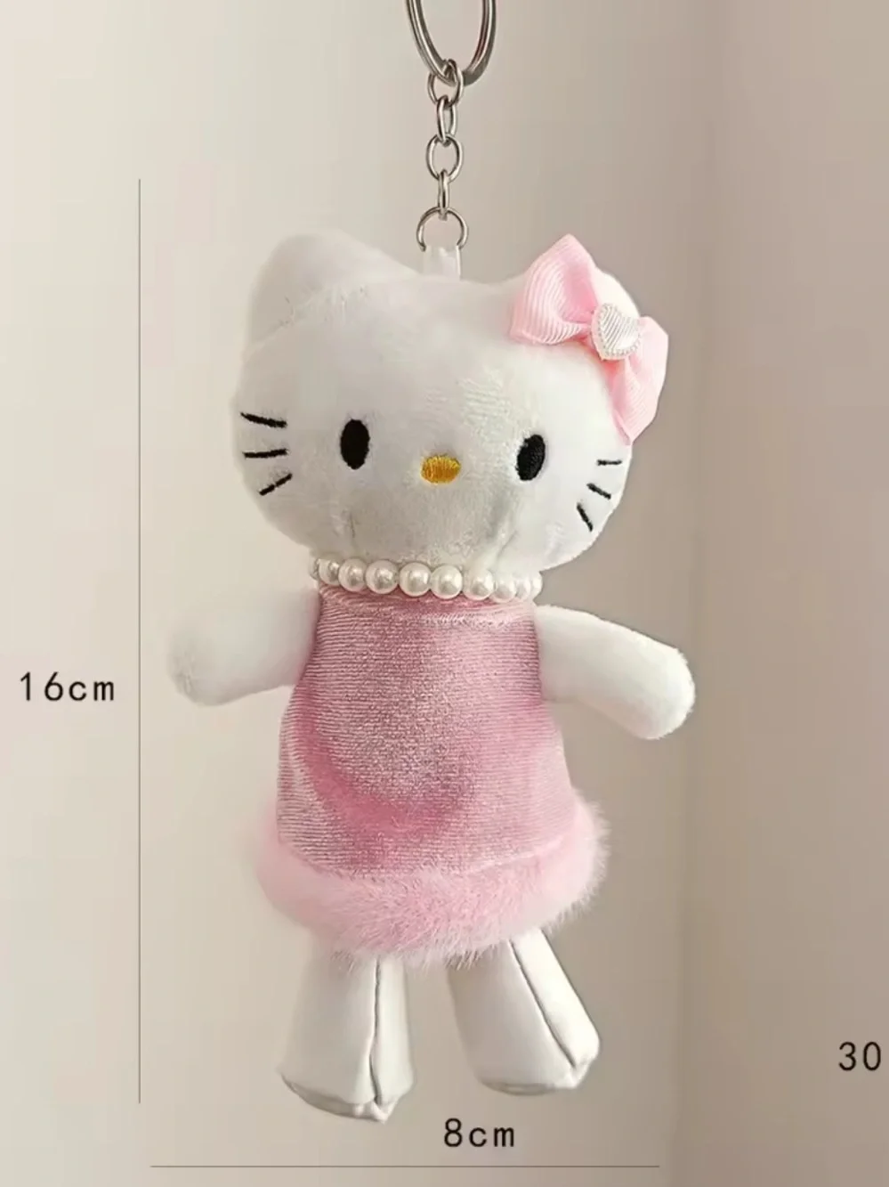 Hello Kitty White and Pink Plush Bag Charm with Pearl Collar